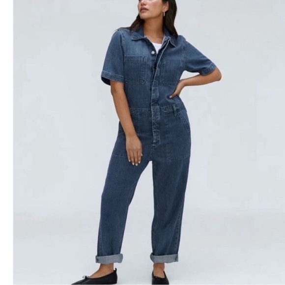 Everlane The Short Sleeve Denim Cover All Jumpsuit Size 0 - Picture 1 of 10